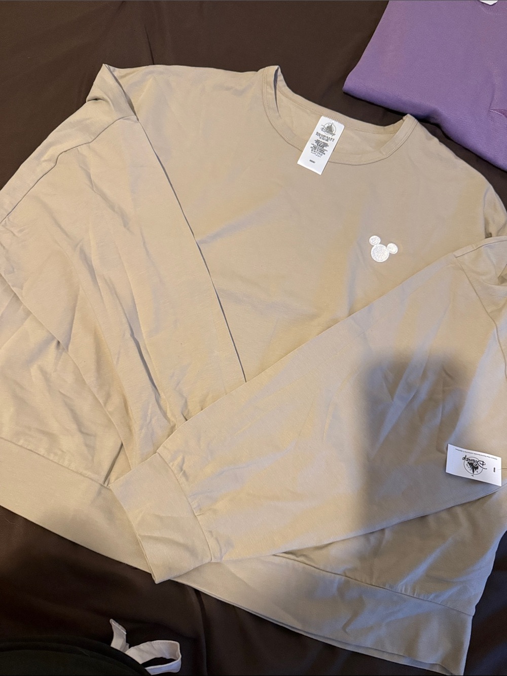 Women’s Xl Long Sleeve Tee with Mickey Patch - Beige